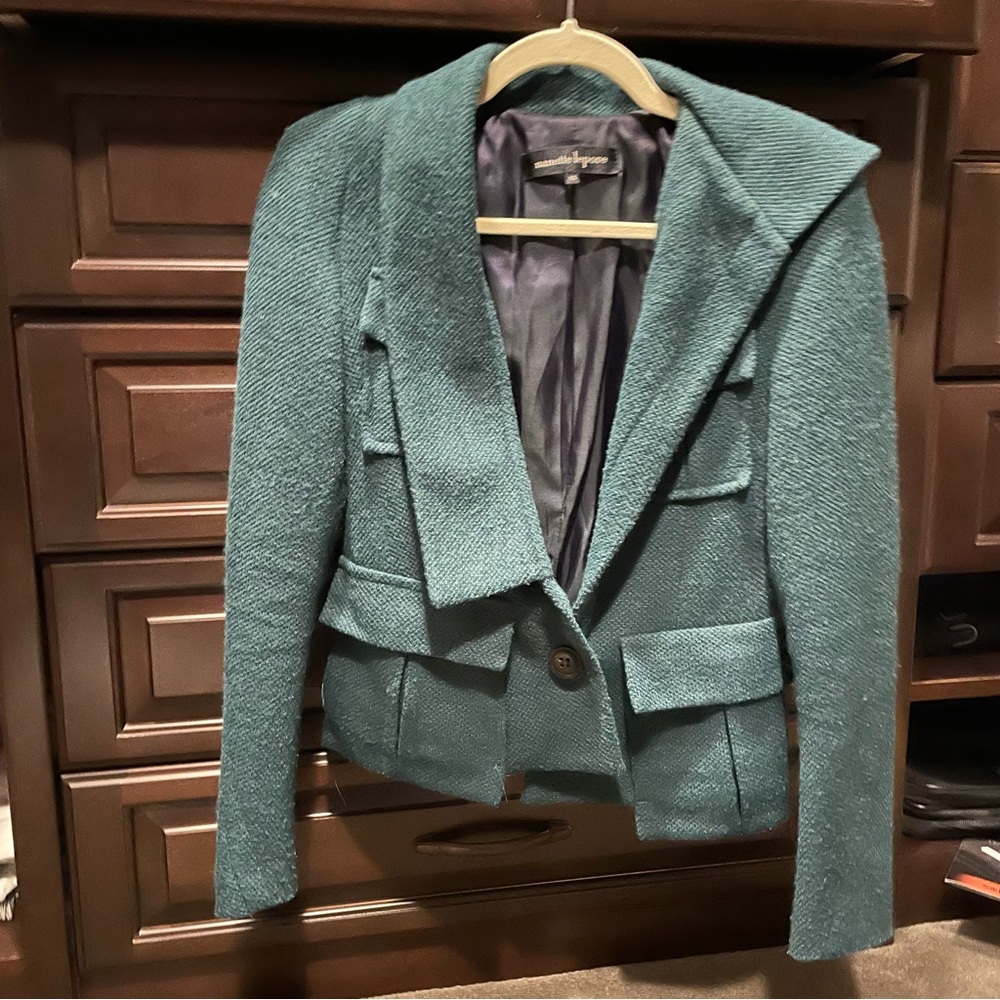Nanette Lepore Green Tweed Asymmetric Blazer XS